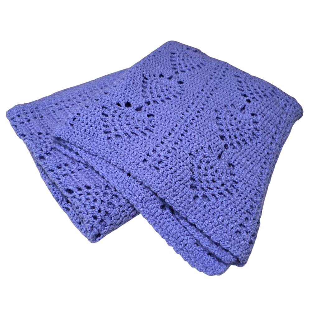 Handmade Crochet Blanket Lavender Purple Heart Pattern Throw 50x88 Cottagecore